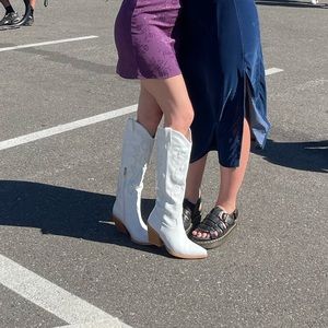 White knee high cowgirl boots